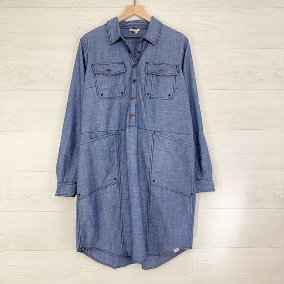 DULUTH Trading Co Chambray Shirt Dress 2XL Rootstock Denim Blue Utility Western - Picture 2 of 15